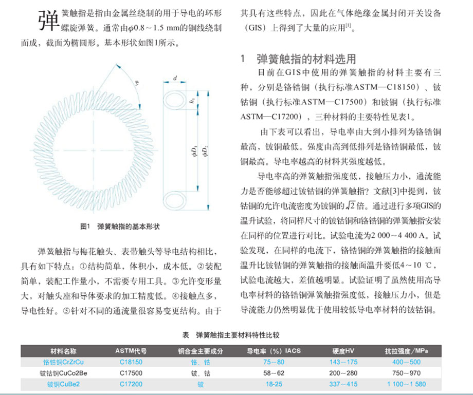 弹簧触指在GIS中的应用1